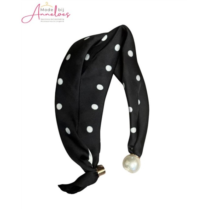  Dames Parelsjaal Polka dot zwart/wit - kleine hals sjaal met parel 520